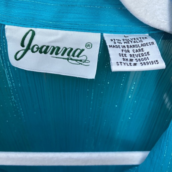 Women’s 80’s Vintage Turquoise w/Silver pinstriped button down Sz L, EUC, Pretty - Picture 2 of 12